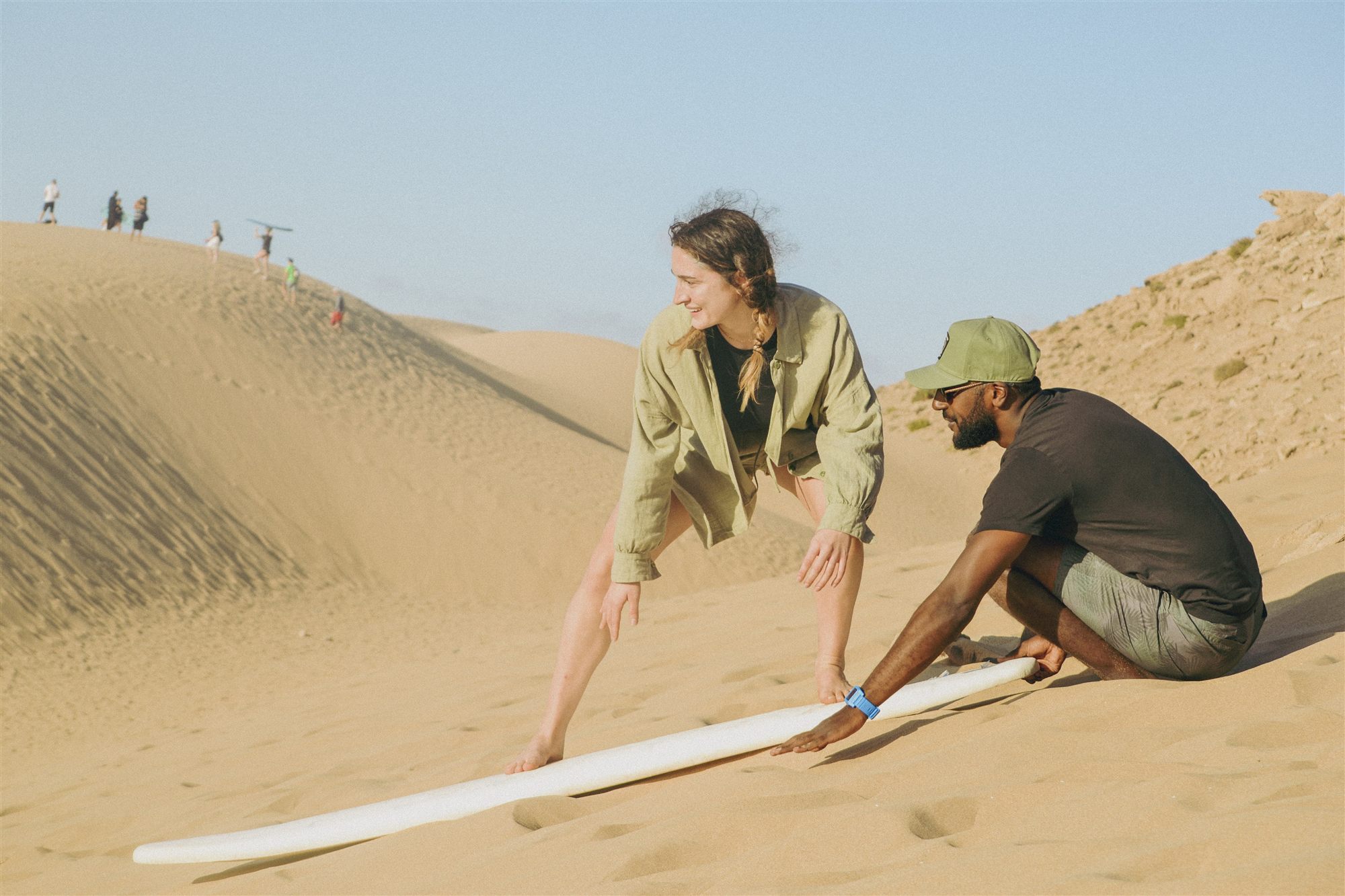 Walking up the sand dunes near Tamraght