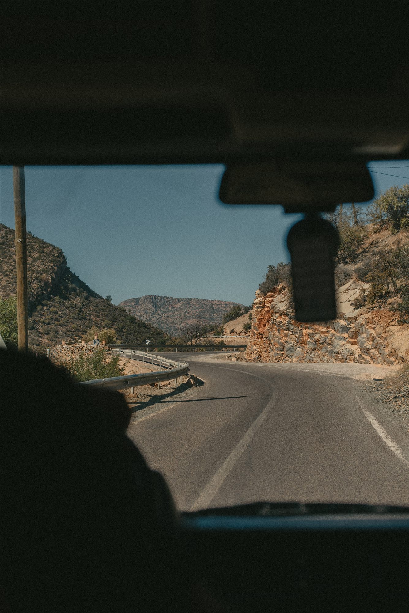 View of a mountain road on a road trip near Tamraght